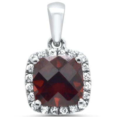 1.49ct G SI 14K White Gold Diamond & Cushion Garnet Gemstone Pendant