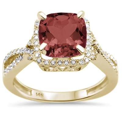 2.70ct 14K Yellow Gold Natural Garnet & Diamond Ring Size 6.5