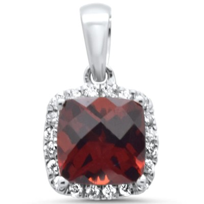 1.33ct G SI 14K White Gold Diamond & Cushion Garnet Gemstone Pendant
