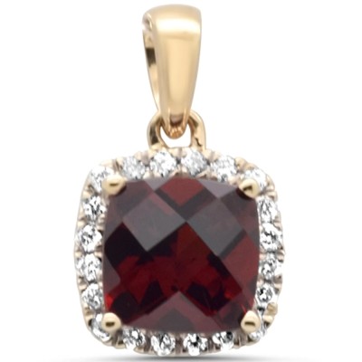 1.33ct G SI 14K Yellow Gold Diamond & Cushion Garnet Gemstone Pendant