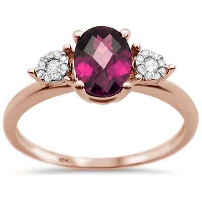 1.65ct 10K Rose Gold Natural Rhodolite & Diamond Ring Size 6.5