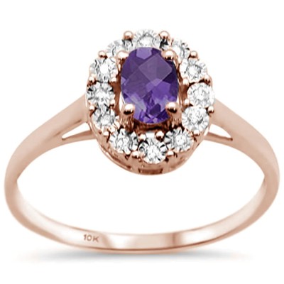 .79ct 10K Rose Gold Oval Amethyst & Diamond Ring Size 6.5