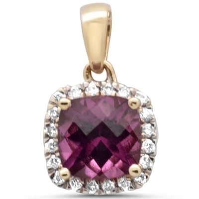 1.27ct G SI 14K Yellow Gold Diamond & Cushion Rhodolite Gemstone Pendant