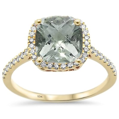 2.06ct 10K Yellow Gold Natural Green Amethyst & Diamond Ring Size 6.5
