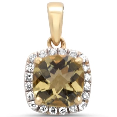 .92ct G SI 14K Yellow Gold Diamond & Cushion Olive Gemstone Pendant
