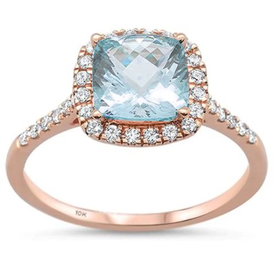 1.54ct 10K Rose Gold Cushion Aquamarine & Diamond Ring Size 6.5