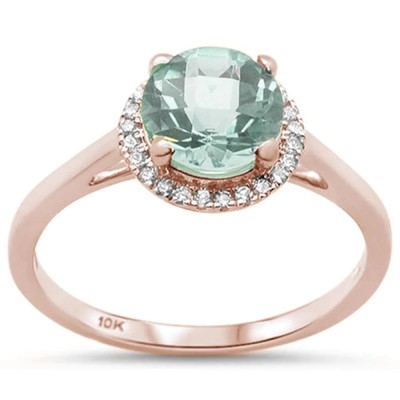 .95ct 10K Rose Gold Round Green Amethyst & Diamond Ring Size 6.5