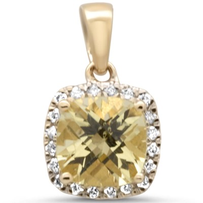 1.04ct G SI 14K Yellow Gold Diamond & Cushion Lemon Topaz Gemstone Pendant