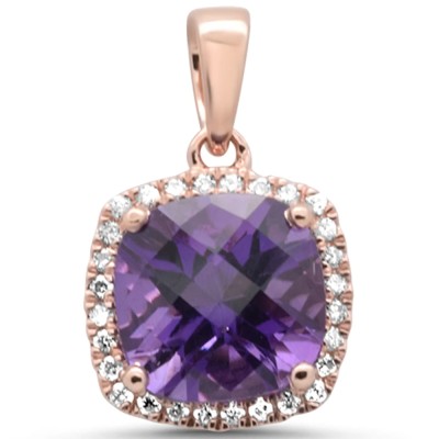 2.01ct G SI 14K Rose Gold Diamond & Cushion Amethyst Gemstone Pendant