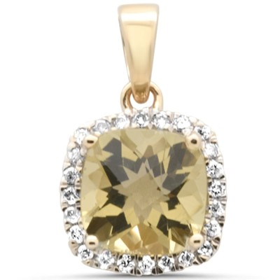 1.41ct G SI 14K Yellow Gold Diamond & Cushion Olive Gemstone Pendant
