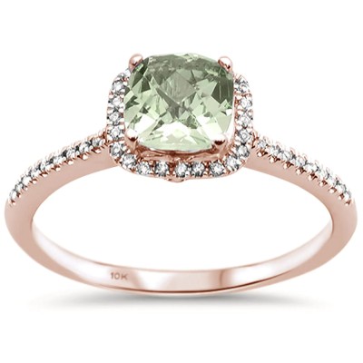 .62ct 10k Rose Gold Green Amethyst & Diamond Ring Size 6.5
