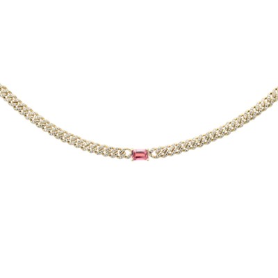 1.80ct .65ct G SI 14K Yellow Gold Diamond & Pink Tourmaline Gemstone Cuban Chain Pendant Necklace 16" Long