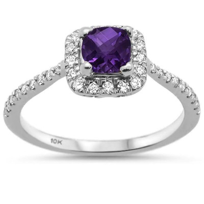 .56ct 10k White Gold Amethyst & Diamond Ring Size 6.5