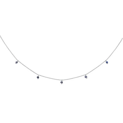 .34ct G SI 14K White Gold Blue Sapphire Gemstone Pendant Necklace 18" Long