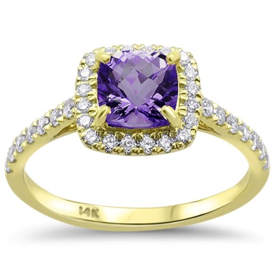 1.24ct 14kt Yellow Gold Cushion Cut Amethyst & Diamond Ring Size 6.5