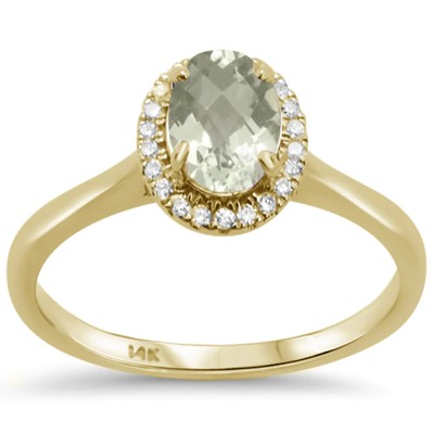 .81ct 14kt Yellow Gold Oval Green Amethyst & Diamond Ring Size 6.5