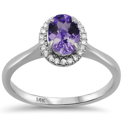 .82ct 14kt White Gold Oval Purple Amethyst & Diamond Ring Size 6.5