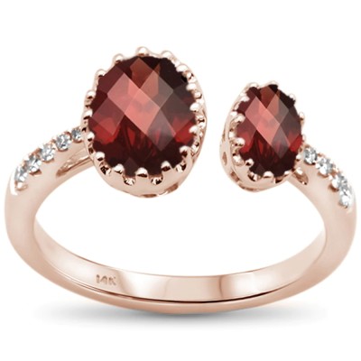 2.90ct 14kt Trendy Rose Gold Oval Garnet & Diamond Open Ring Size 6.5