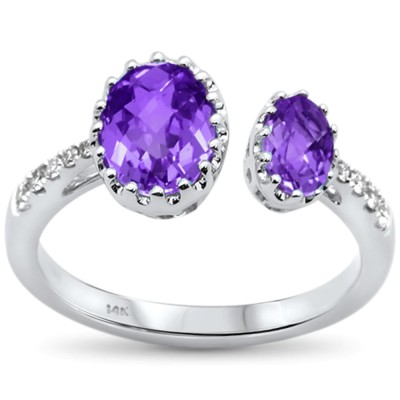 1.70ct 14kt White Gold Trendy Amethyst & Open Diamond Ring Size 6.5