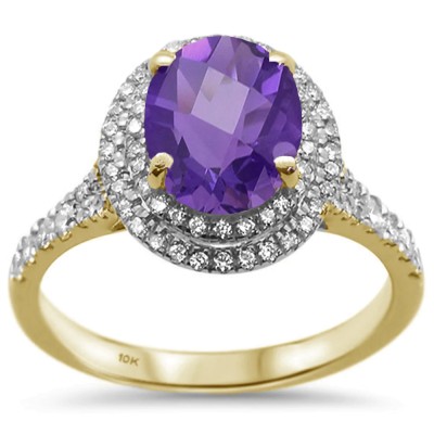 1.82ct 10k Yellow Gold Oval Amethyst & Diamond Ring