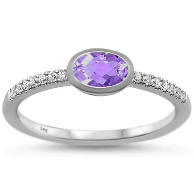 .57cts 14k White Gold Oval Amethyst & Diamond Ring Size 6.5