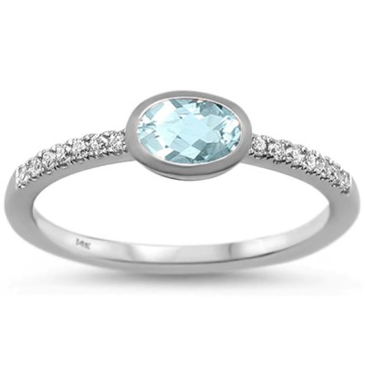.52cts 14k White Gold Oval Aquamarine & Diamond Ring Size 6.5