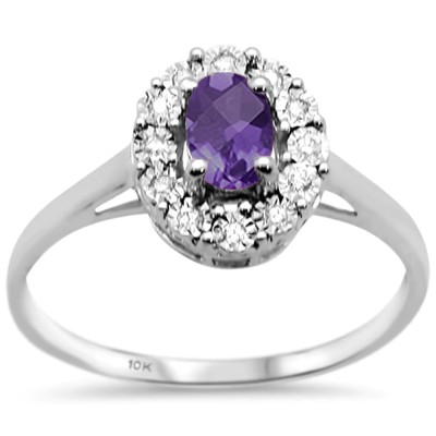 .68ct 10k White Gold Oval Amethyst & Diamond Ring Size 6.5