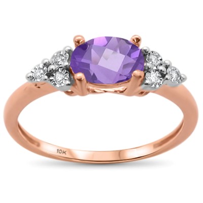 .99ct 10k Rose Gold Oval Amethyst & Diamond Ring Size 6.5