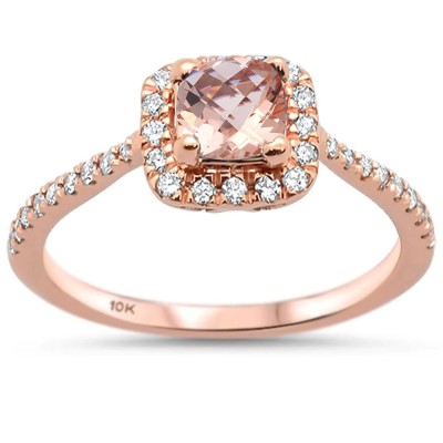 .64ct 10k Rose Gold Cushion Cut Checker Morganite & Diamond Ring Size 6.5