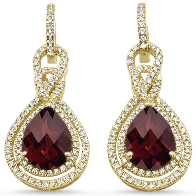 9.39ct 10k Yellow Gold Garnet & Diamond Drop Dangle Pear Shape Earrings