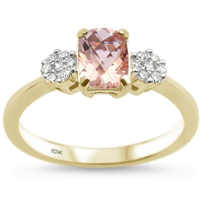 1.11cts 10k Yellow Gold Cushion Morganite & Diamond Ring