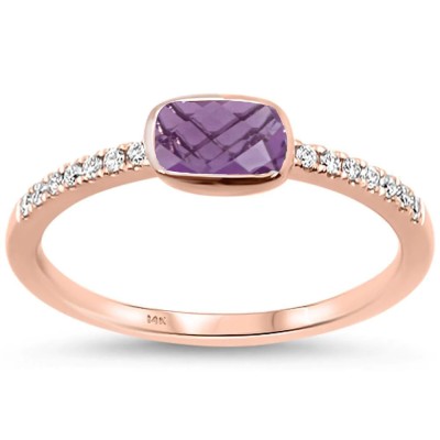 .57cts 14k Rose Gold Purple Amethyst & Round Diamond Ring Size 6.5