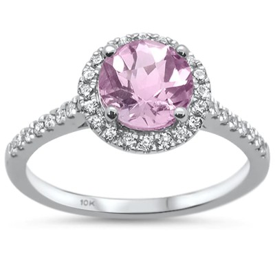 1.19cts 10k White Gold Round Pink Amethyst & Diamond Ring Size 6.5