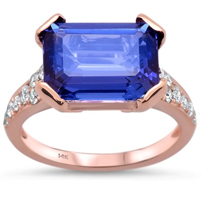5.75cts 14k Rose Gold Emerald Cut Tanzanite & Diamond Ring Size 6.5
