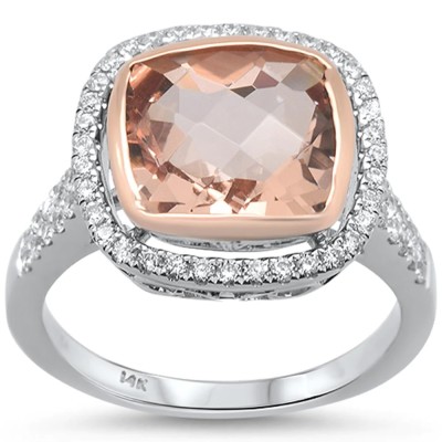 4.74cts 14k White Gold Cushion Morganite & Diamond Ring Size 6.5