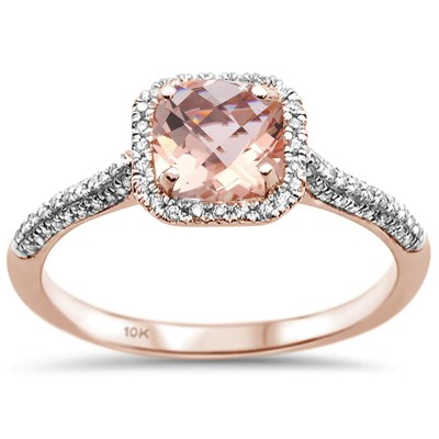 1.03cts 10k Rose Gold Cushion Morganite & Diamond Ring Size 6.5