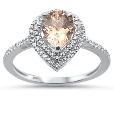 1.13cts 10k White Gold Pear Shape Morganite & Diamond Ring Size 6.5