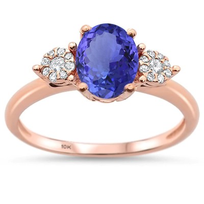 1.37cts 10k Rose Gold Oval Tanzanite & Diamond Ring Size 6.5