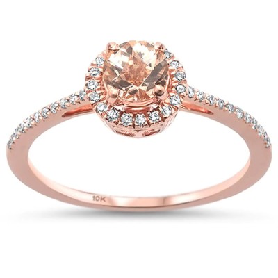 0.44cts 10k Rose Gold Round Morganite & Diamond Ring Size 6.5