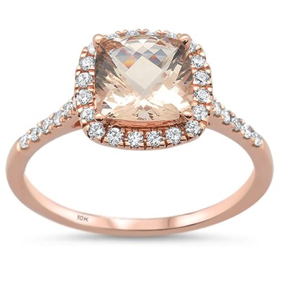 1.35cts 10k Rose Gold Cushion Morganite & Diamond Ring