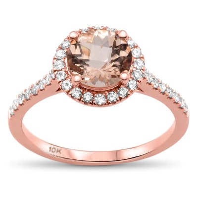1.37cts 10k Rose Gold Round Morganite & Diamond Ring