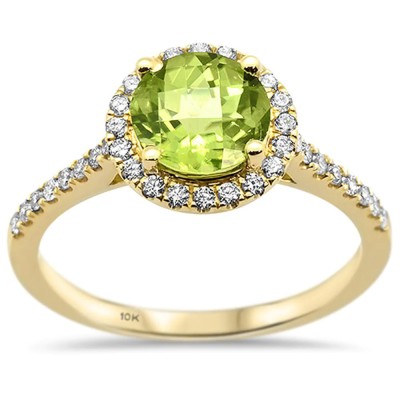 1.67cts 10k Yellow Gold Round Green Peridot & Diamond Ring
