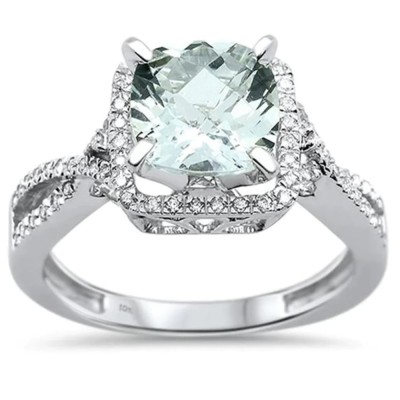 2.04cts 10k White Gold Cushion Cut Aquamarine & Diamond Ring