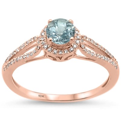 .56cts 10k Rose Gold Round Aquamarine & Diamond Ring