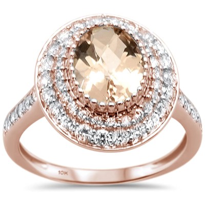 2.35cts 10k Rose Gold Oval Morganite Diamond Ring Size 6.5