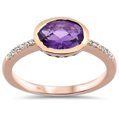 1.11cts 14k Rose Gold Oval Amethyst Diamond Ring Size 6.5