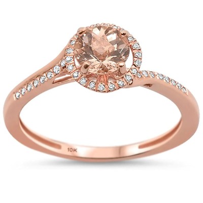 0.74cts 10k Rose Gold Round Morganite Diamond Ring Size 6.5