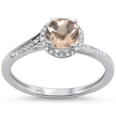 0.86cts 10k White Gold Round Morganite Diamond Ring Size 6.5