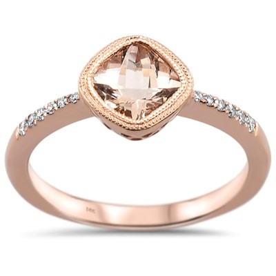 0.85cts 14k Rose Gold Cushion Morganite Diamond Ring Size 6.5