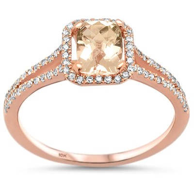 1.11cts 10k Rose Gold Radiant Cut Morganite Diamond Ring Size 6.5